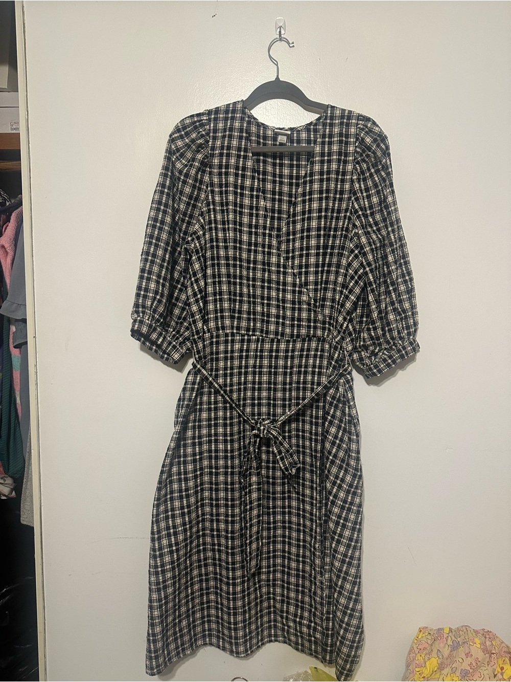 Gingham Black and White Women's Belted Dress